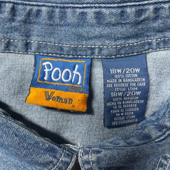 VTG Disney Winnie The Pooh Embroidered Short Sleeve Denim Shirt Size 18W/20W - Picture 3 of 7